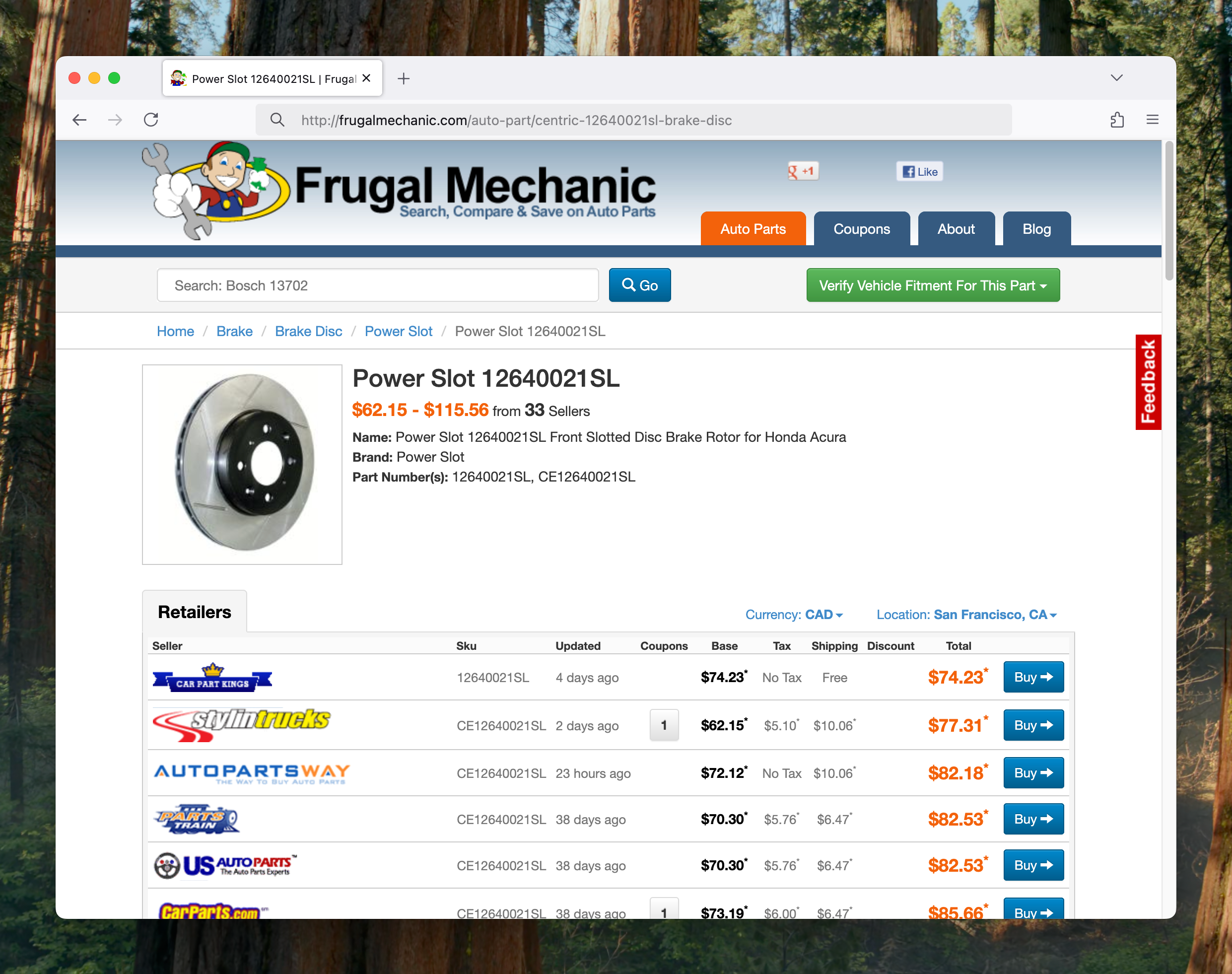 Frugal Mechanic Detail Page Screenshot