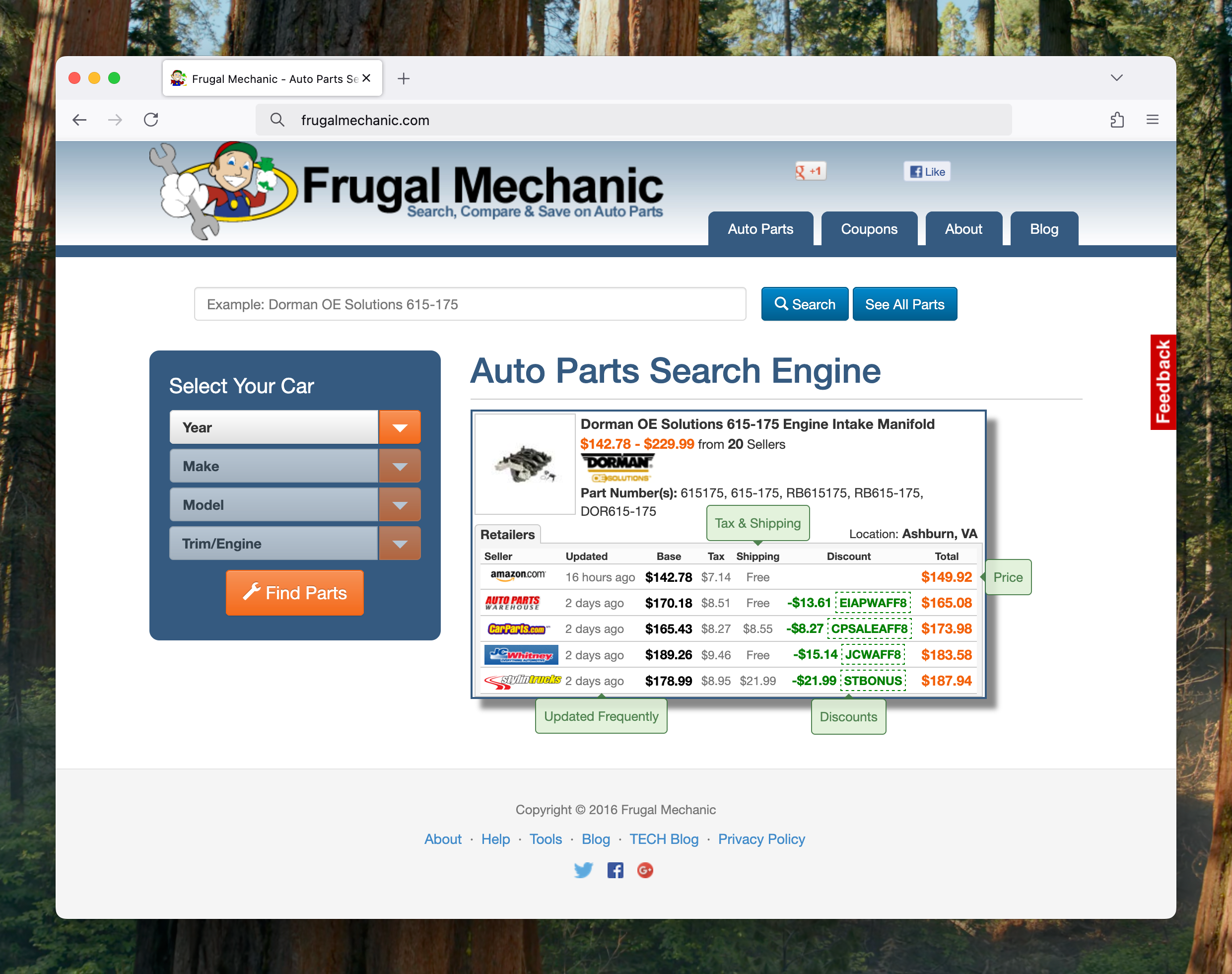 Frugal Mechanic Home Page Screenshot
